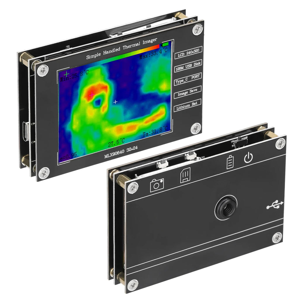 Infrared camera,MLX90640 digital infrared camera, portable thermal camera,2.8 inch LCD display,built-in battery, high precision.