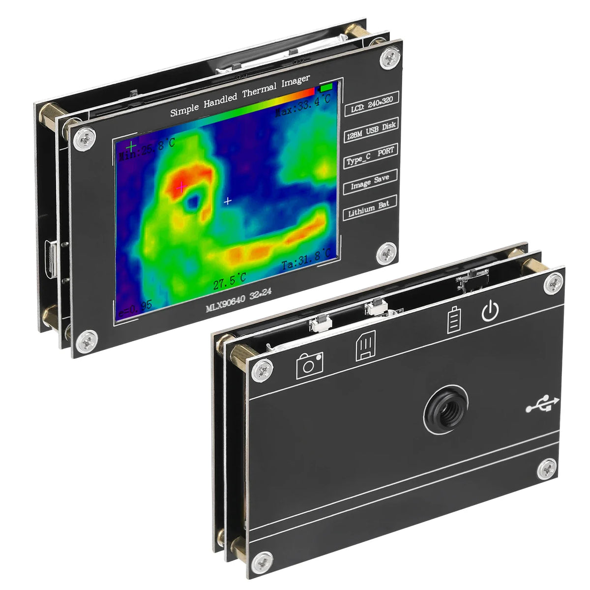 Infrared camera,MLX90640 digital infrared camera, portable thermal camera,2.8 inch LCD display,built-in battery, high precision.
