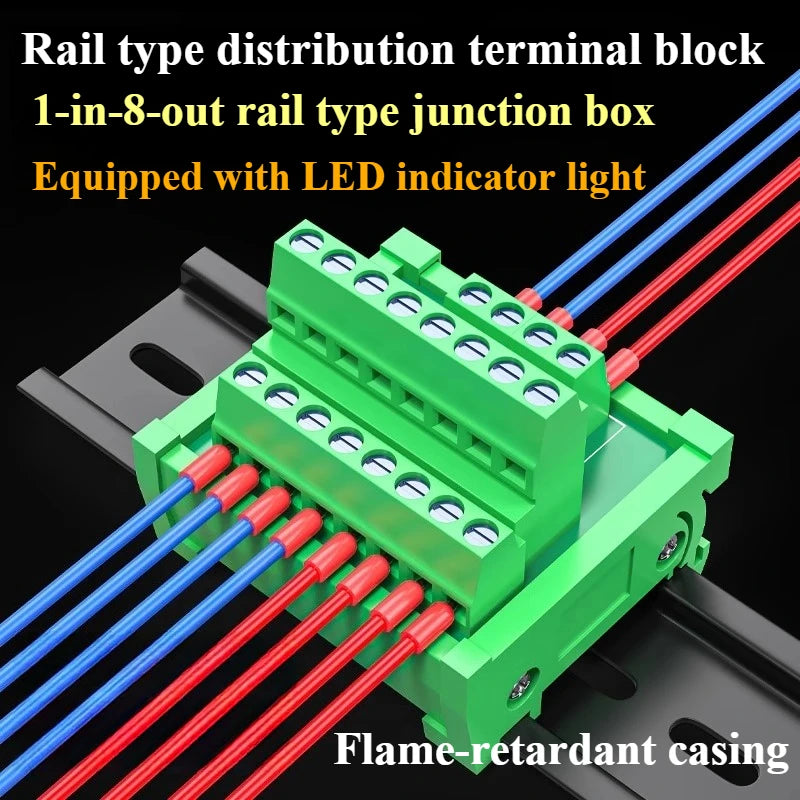 1PCS Guide Rail Terminal Block 1 In 5/8/16 Out Power Distribution Box Wire Parallel Module Guide Rail Terminal Block
