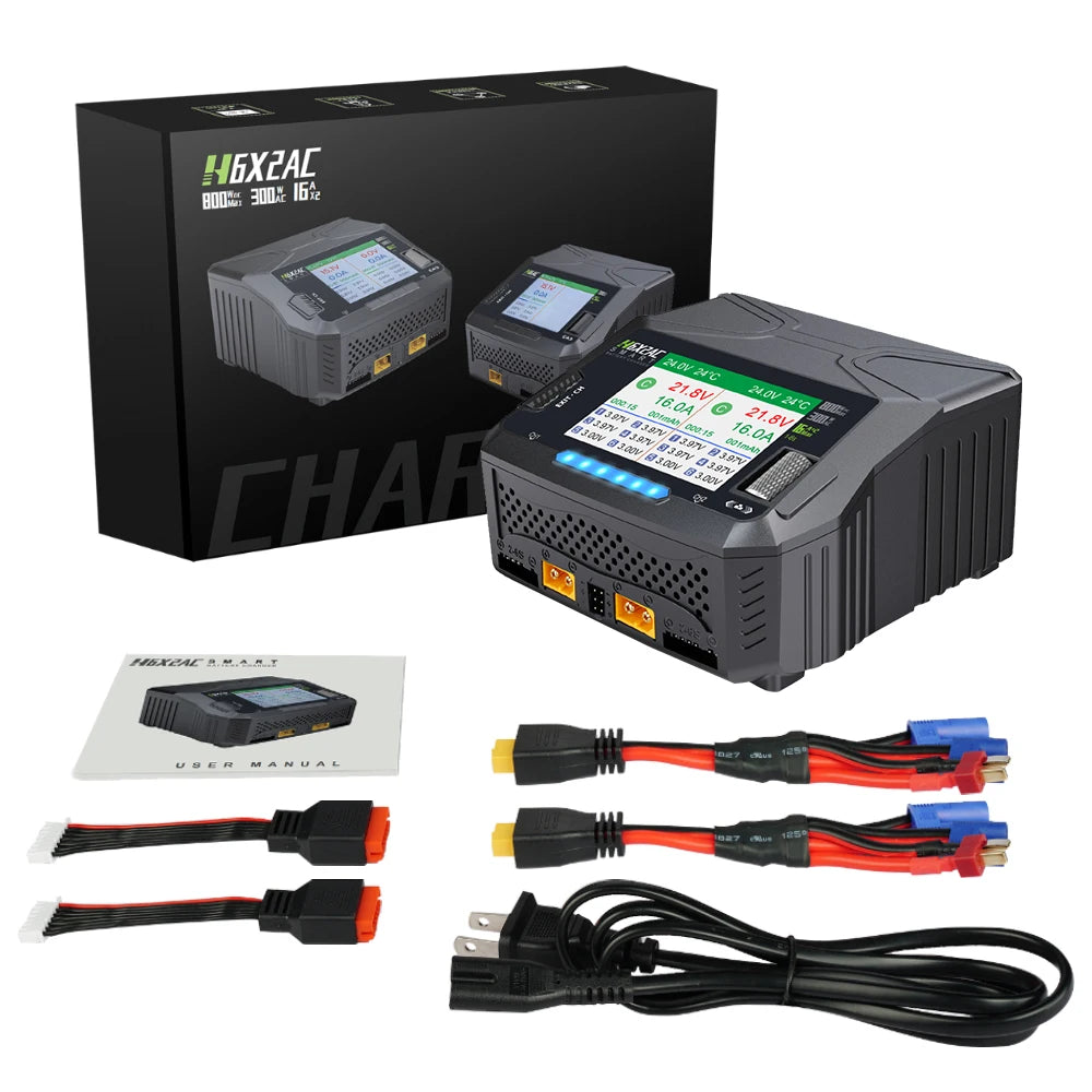 HTRC H6X2AC Dual Channel Battery Charger DC 400WX2 AC300W 16AX2 for 1S~6S Lipo Li-ion LiFe LiHV LTO NiMh RC Battery Fast Charge