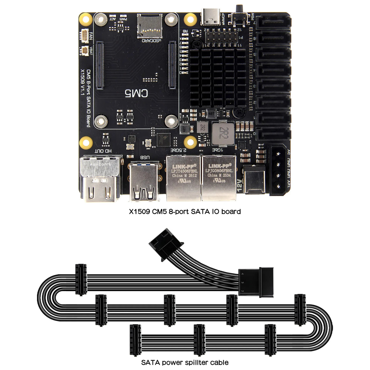 Geekbord X1509 2.5GbE Dual LAN 8-Port SATA PCIe 3.0 NAS Carrier Board for Raspberry Pi CM5