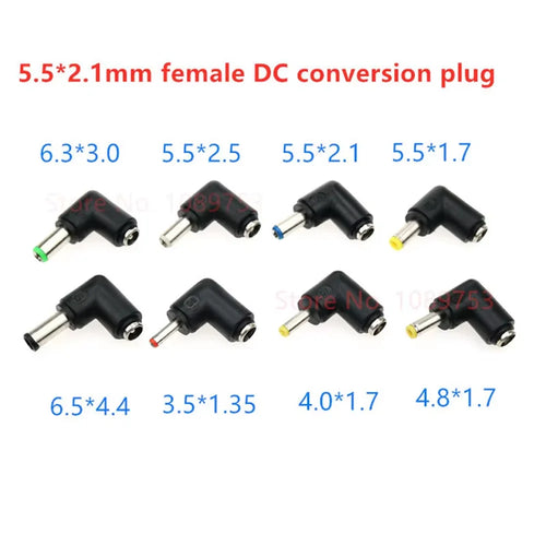 1/2/5P Right Angle DC 5.5 X 2.1mm Female Jack to 3.5x1.35 4.0x1.7 4.8x1.7 5.5x2.1 5.5x2.5 6.3x3.0 6.0x4.4mm Male DC Connector