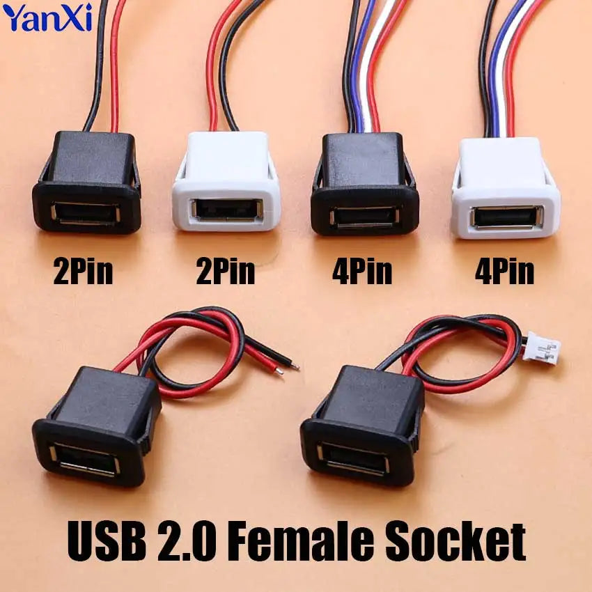 1/5pcs 2Pin 4Pin USB 2.0 Female Power Jack 2P 4P USB A Charging Port Connector With DIY Cable PH2.0 Terminal USB Charger Socket