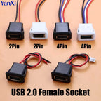 1/5pcs 2Pin 4Pin USB 2.0 Female Power Jack 2P 4P USB A Charging Port Connector With DIY Cable PH2.0 Terminal USB Charger Socket