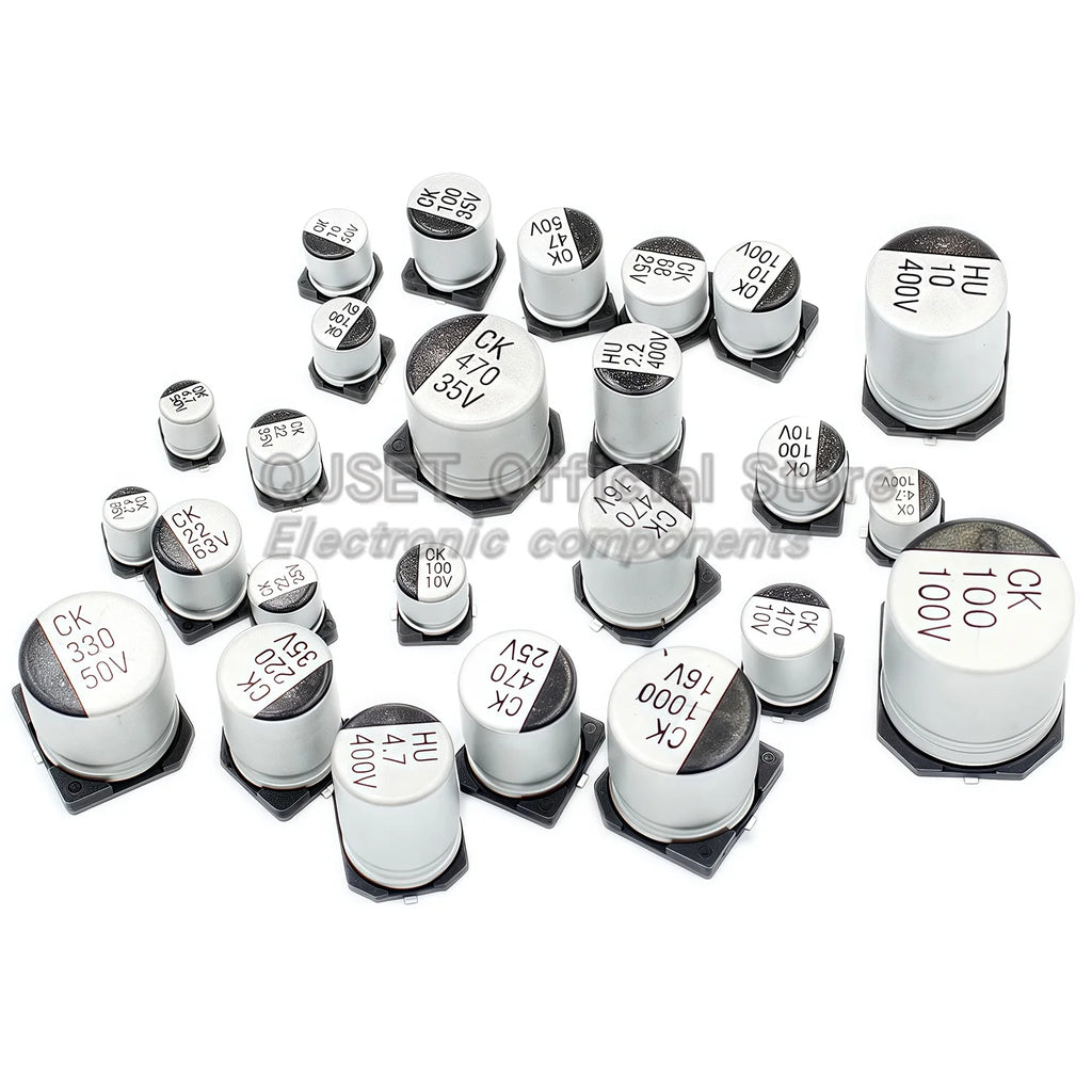 10Pcs SMD Aluminum Electrolytic Capacitor 6.3V 10V 16V 25V 35V 50V 100V 400V  2.2UF 4.7UF 10 22 33 47 100 220 330 470 680 1000UF