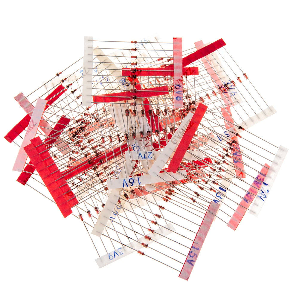 250PCS 25Values 1W Zener Diode Kit 3.0V-33V DO-41 for Voltage Regulation Electronic Projects 33V 12V 20V 13V 15V 24V