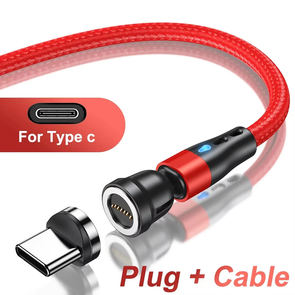3A Fast Charging Magnetic Cable 540° Rotating USB Type C Micro Data Cable for Samsung Huawei Xiaomi Android Phone Charger Wire