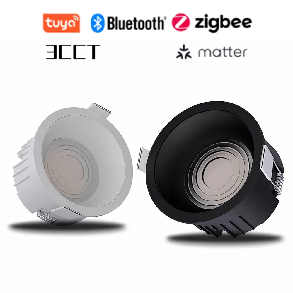 Recessed Round LED COB Ceiling Spot Light 3CCT Tuya Bluetooth/ Zigbee Matter Fixtures Lighting Indoor Smart Lamp Lighting