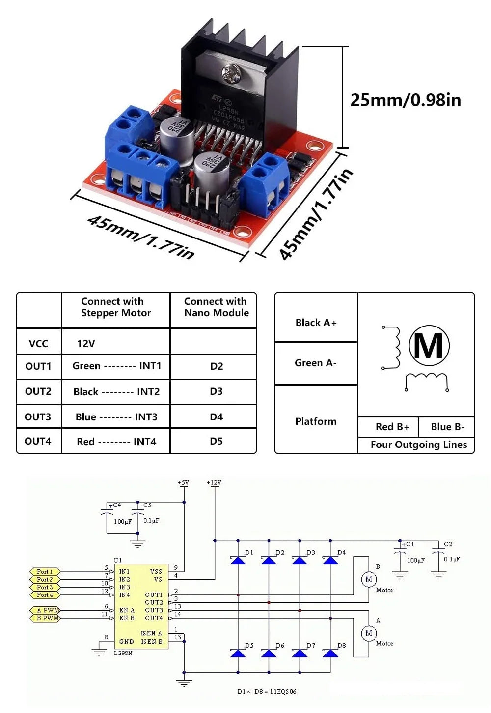 1-10pcs L298N Driver Board Module DC Stepper Motor Smart Car Robot Breadboard Peltier High Power Dual H-Bridge Controller