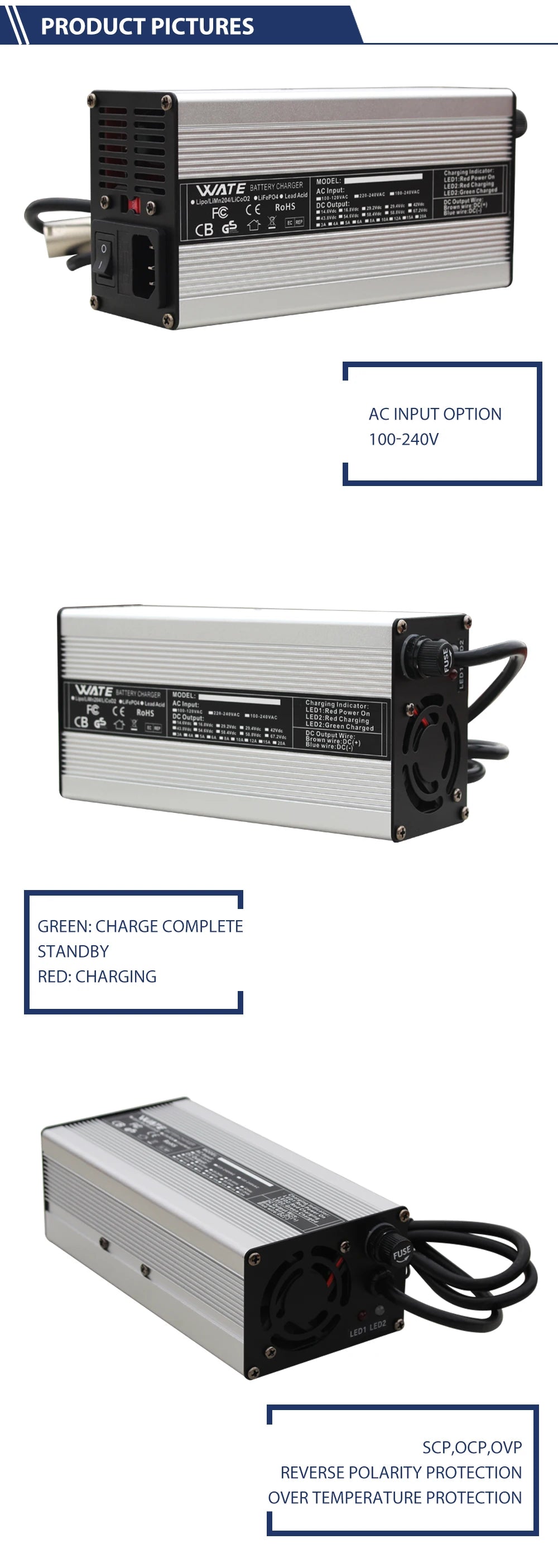 42V 10A Charger 10S 36V Li-ion Battery Charger Lipo/LiMn2O4/LiCoO2 battery Charger With Fan Aluminum Case
