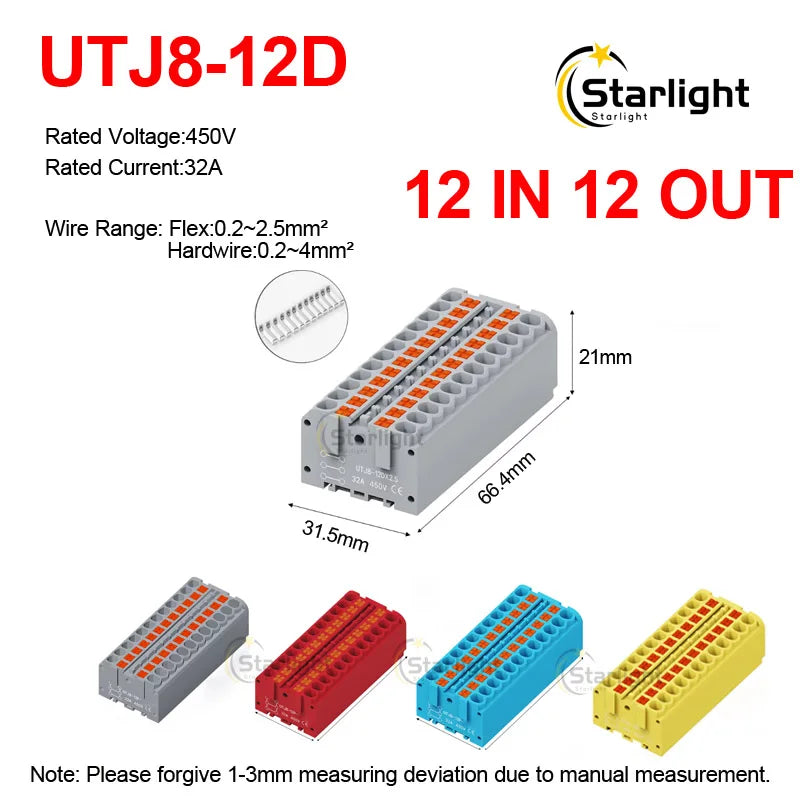 Distribution block PTFIX2.5mm² Wire Electrical Cable Connectors Plug-in Terminal Block  Splitter DIN-Rail Mounting Junction Box