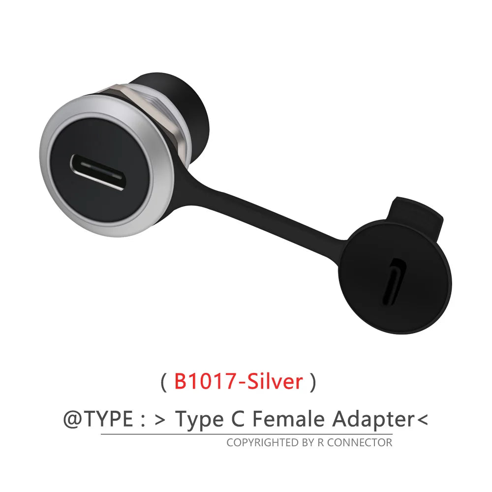 Waterproof D Type Chassis Connector,Type C Female to Female USB-C Converter Adapter Type-C Panel Mount DIY Jack with Dust Cover