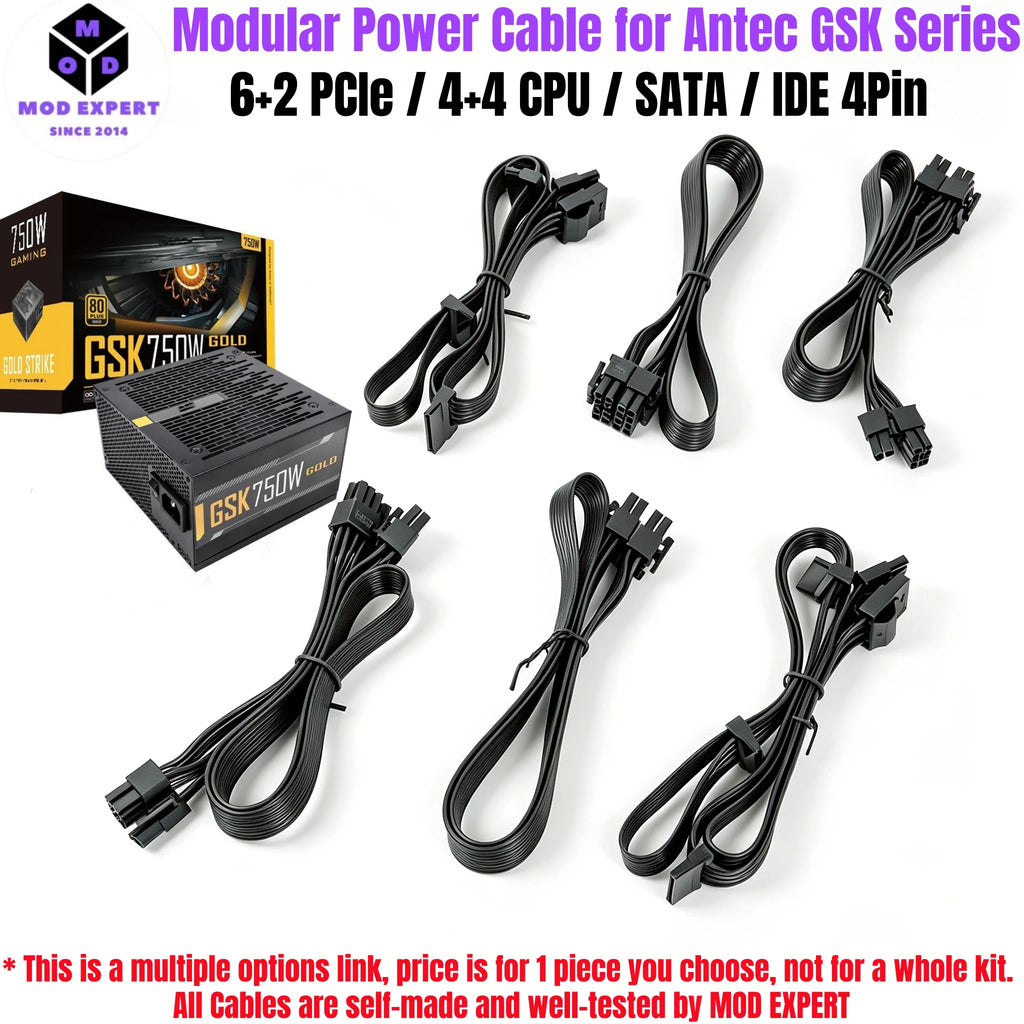 Modular Power Cable for Antec GSK 750W/650W/550W Series Modular Powers, 6+2 PCIe 8Pin, CPU 4+4Pin ATX12V, SATA, Molex IDE 4Pin