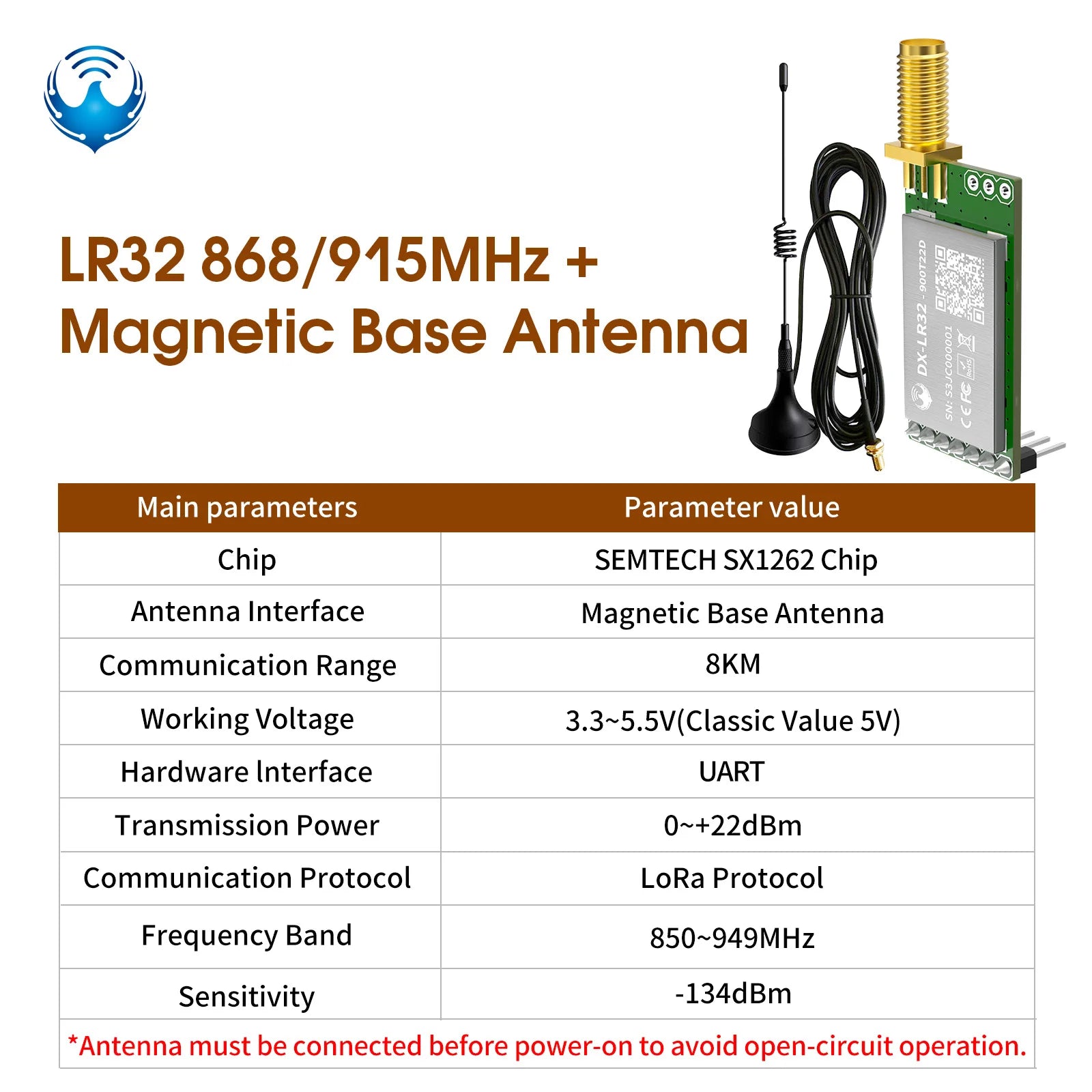 DX-LR32 SX1262 LoRa UART Module AT Command 5KM Range 432-533/850-949MHz No Programming Needed CE FCC Arduino