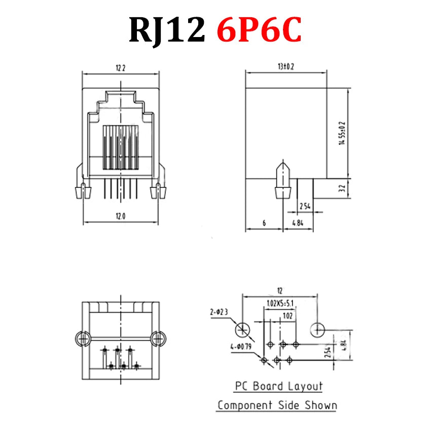 Cltgxdd 10pcs RJ11 RJ12 RJ45 Telephone Socket Curved Pin 4P4C 6P6C 8P8C Female Jack PCB Connector