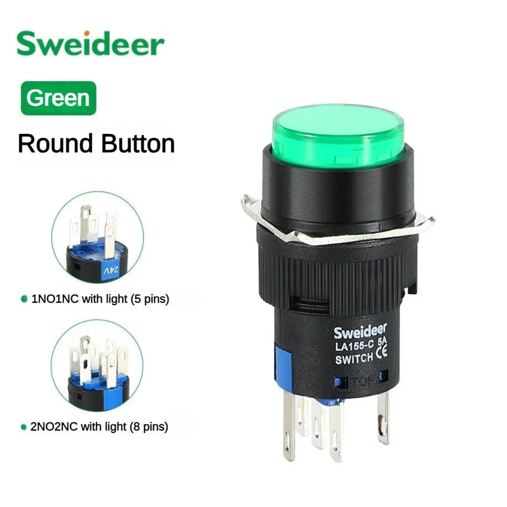 16mm Push Button Switch LED Illuminuted 12/24/220V Momentary Self-locking on Off with Light Square Round Rectangle Power Switch