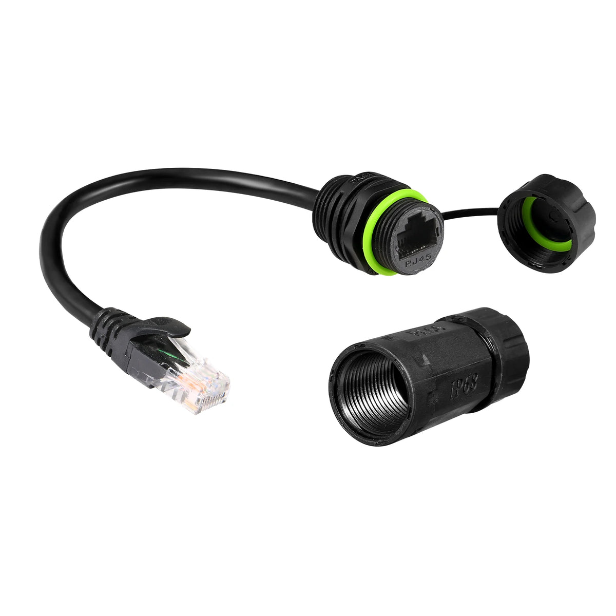 1PC RJ45 8p8c Waterproof Connector, RJ45 Male to Female, Panel Mount Type, Zinc Alloy Body+PA66 Plastic+Copper Contact 250mm