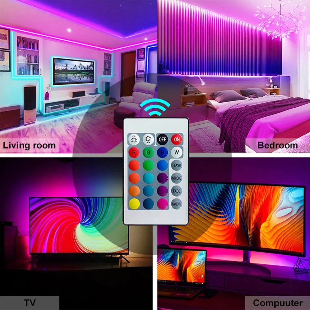 RGB LED Strip Light USB IR Remote Control Music Sync Flexible Self Adhesive Lamp DIY Ornament For Gaming Room Party Decoration