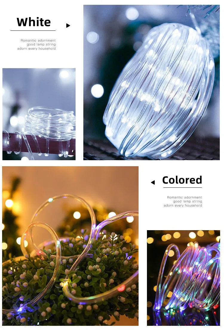 Outdoor Solar Tube Rope Led Light Garden Christmas Decoration Fairy String Light 32m/22M/12M/7M Outdoor Wedding Party Led Lamp