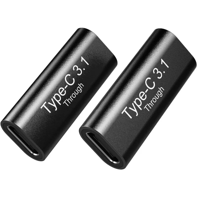 2PCS USB-C Female to USB-C Female Aluminum Connector Adapter Support 4K Video, Fast Charging & 10Gbps Data Transfer. (Black)