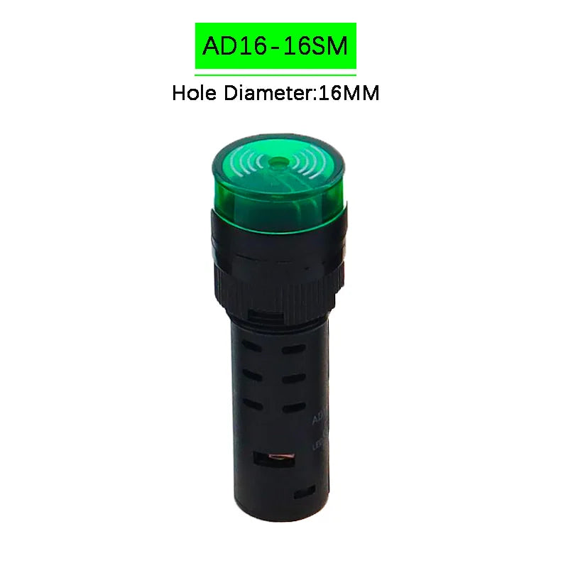 AD16-16SM 16mm buzzer 12V 24V 110V 220V 380V Flash Signal Light Red LED Active Buzzer Beep Alarm Indicator Red Green Yellow