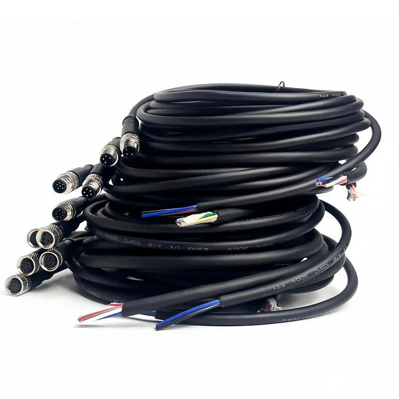 M8 Sensor Connector Male & Female (2Meters), 3/4/5/6/8 Pin Waterproof Plug, Integrated Injection Molding for Industrial Use