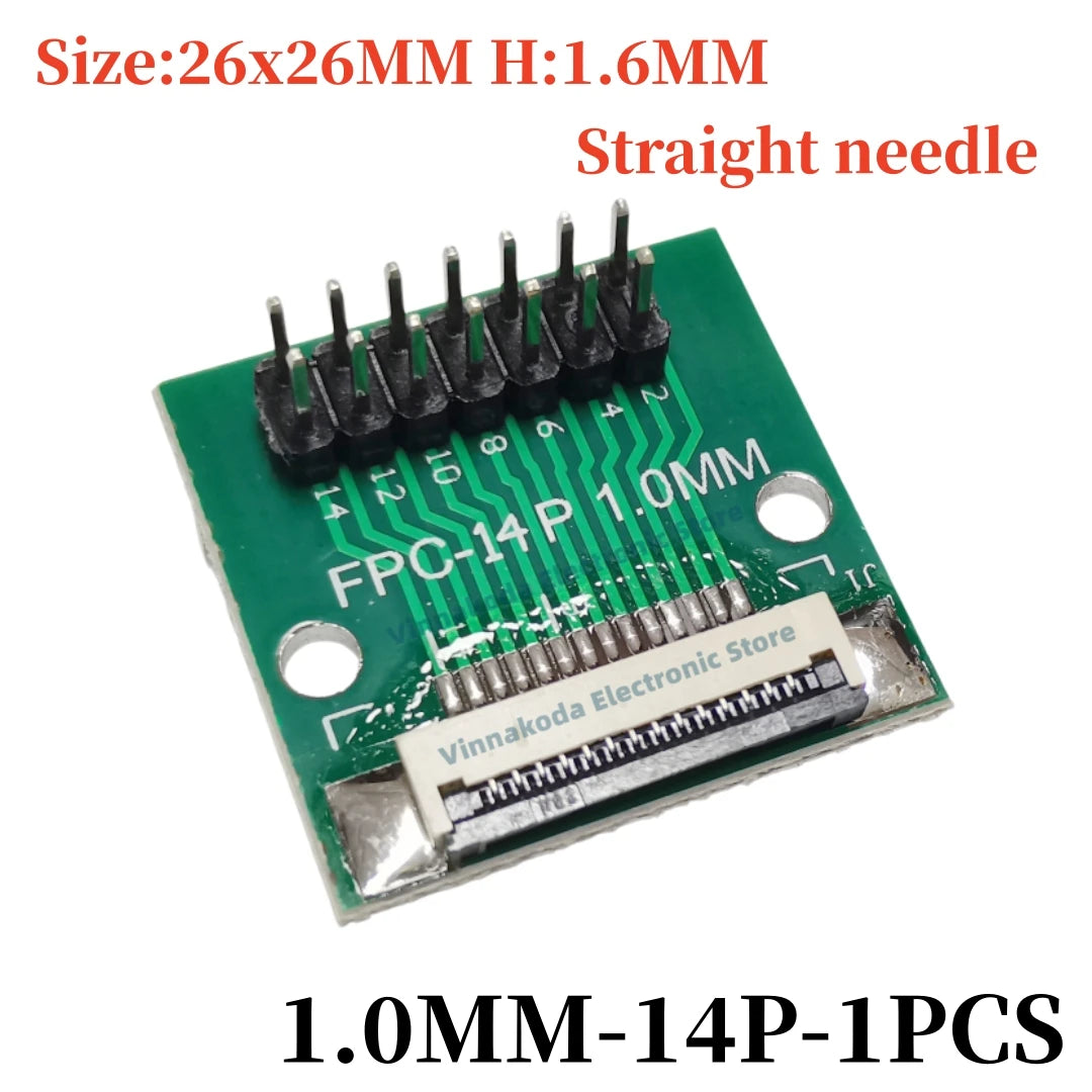 FFC/FPC Adapter Board with Soldered 1.0MM Flip Cover Lower Connector Straight or Bent Pins Available, 4/6/8/10/12/14/16/20/30P