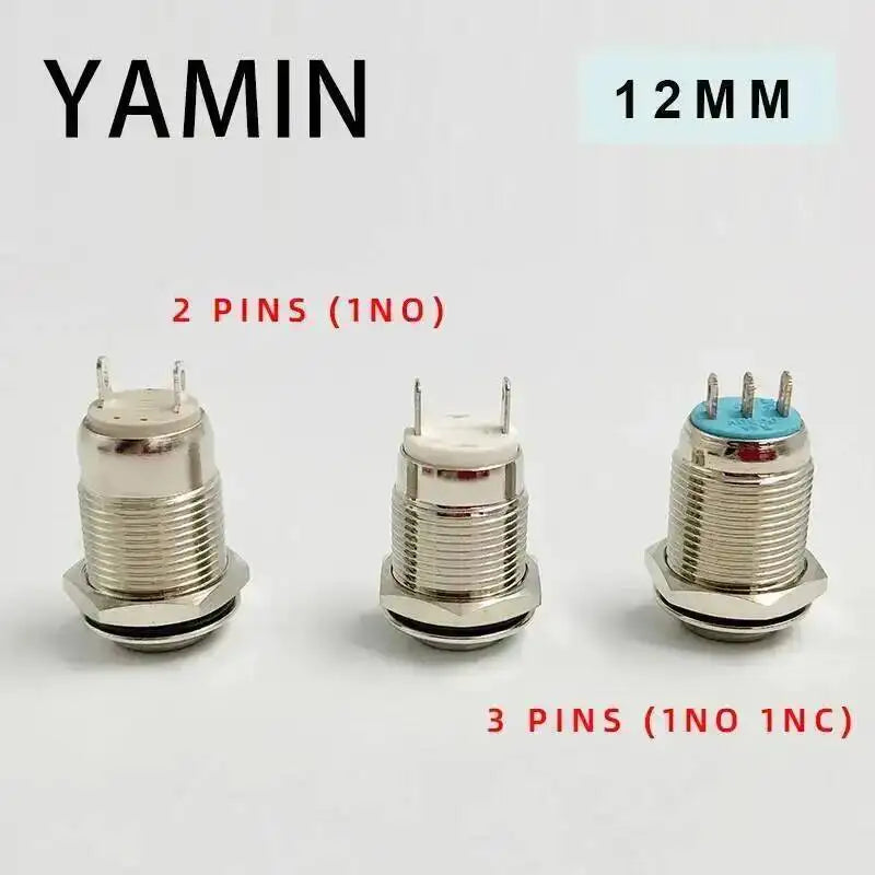 5pcs 12mm Metal Push Button Switch Self-locking Latching/Momentary Reset Waterproof High/Flat Round 2/3 pins Nickel plated brass