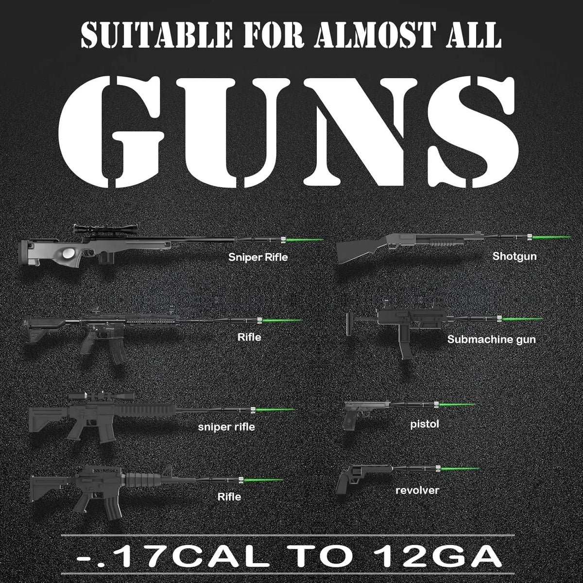 Powerful Green Bore Sighter Laser Bore Sight Kit with 32 Adapters fit 0.17 to 12GA Cal Multiple Caliber for All Gun Rifle Pistol