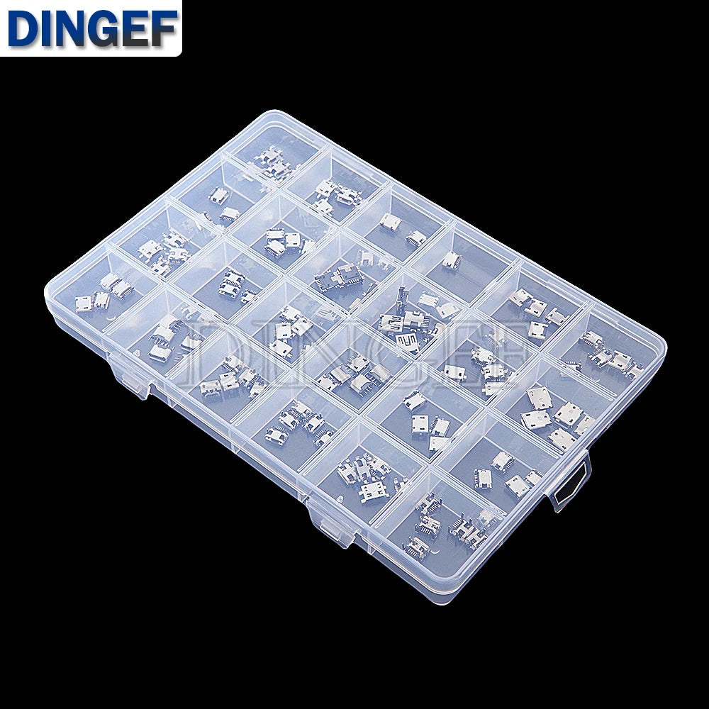 120Pcs Micro USB Connector Kit 24 Models Female Mini Usb Soldering Connectors Diy For MP3/4/5 Samsung Huawei SMD DIP Socket Kit