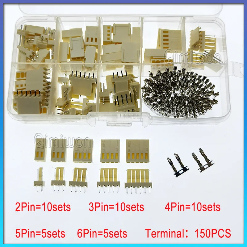 40 sets KF2510 Connector 2.54mm Pitch 2P-6Pin Straight/Curved Male Female Socket Housing Plug Pin Header Crimp Terminals KF-2510