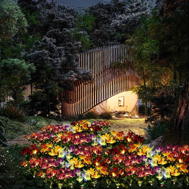 1pc Artificial Flower Lawn Lights, 7-head Solar Orchid Lights for Patio Yard Garden Christmas Decoration LED Solar Ground Lights