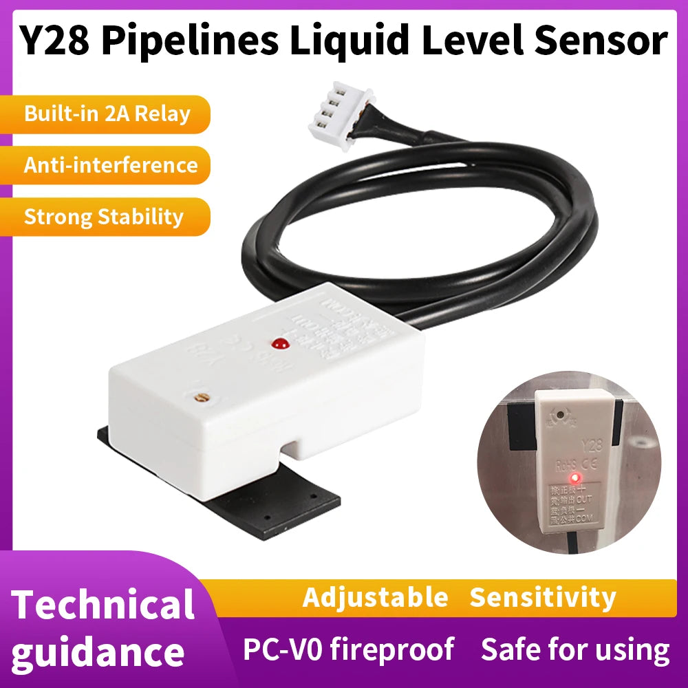 5/12/24V XKC-Y28 Capacitive Liquid&Water Level Sensor for 11mm+Diameter Tubes Pipelines & 0-20mm Thickness Flat Tanks Containers