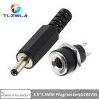 10Pcs DC Connectors 5.5x2.1mm 3.5x1.3mm DC Power Plug Male Female Jack Socket Nut Panel Mount DC Power Adapter Connector 5.5*2.1