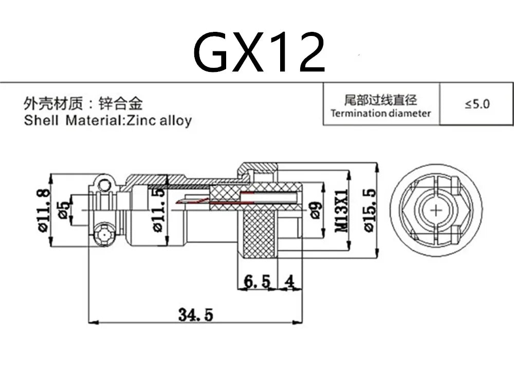 1pcs GX12 3 Pin Male & Female 12mm Wire Panel Connector Aviation Plug L89 GX12 Circular Connector Socket Plug