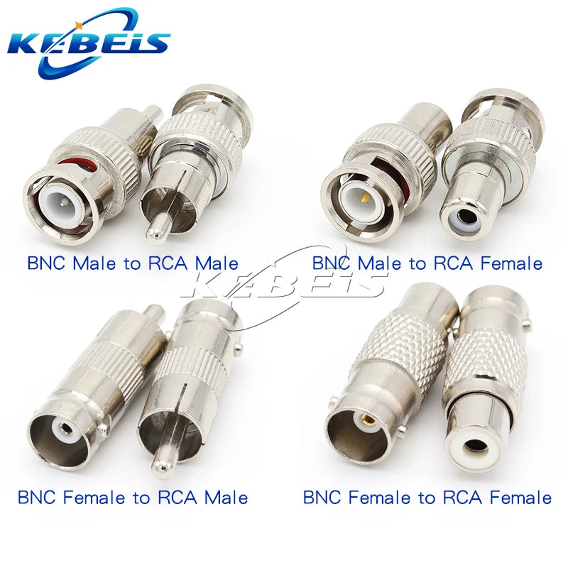 2Pcs BNC to RCA Surveillance Video BNC Female to BNC Male BNC Male to RCA Female Q9 Male to RCA Female Q9 Female to AV Adapter