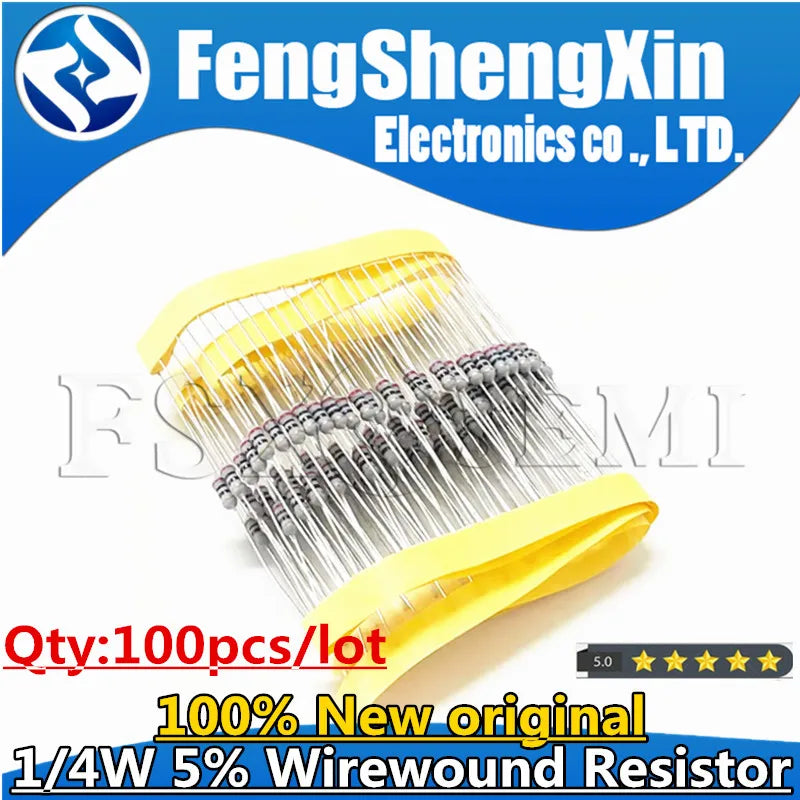 100pcs 1/4W 5% Wirewound Resistor Fuse 0.1R 0.22R 0.5R 1R 2.2R 3.3R 3.9R 4.7R 5.1R 10R 20R 22R 30R 33R 47R 51R 68R 100R
