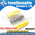 100pcs 1/4W 5% Wirewound Resistor Fuse 0.1R 0.22R 0.5R 1R 2.2R 3.3R 3.9R 4.7R 5.1R 10R 20R 22R 30R 33R 47R 51R 68R 100R