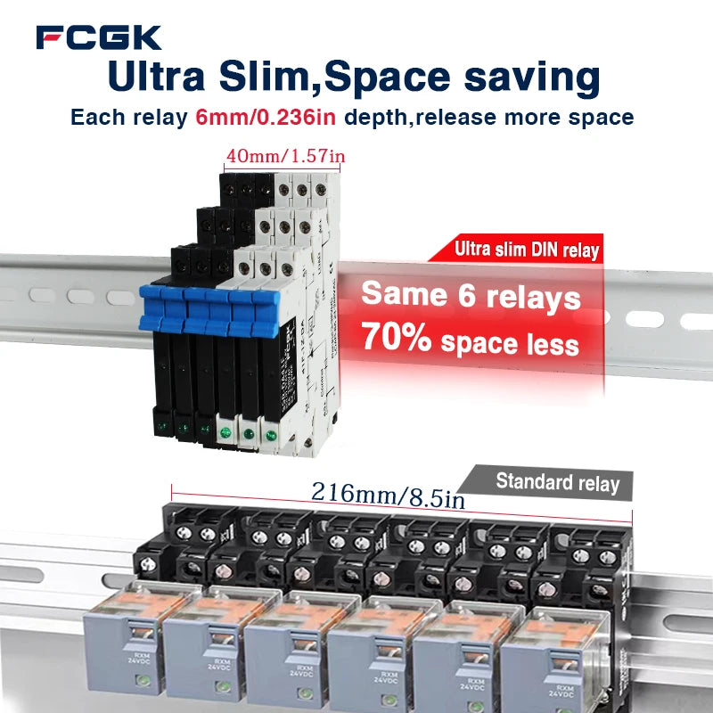FCGK DC Control AC 6A Slim Interface Solid State Relay Module DIN SSR Slim Relay DC Control DC 41F-1Z-C2 SSR Relay DIN Rail