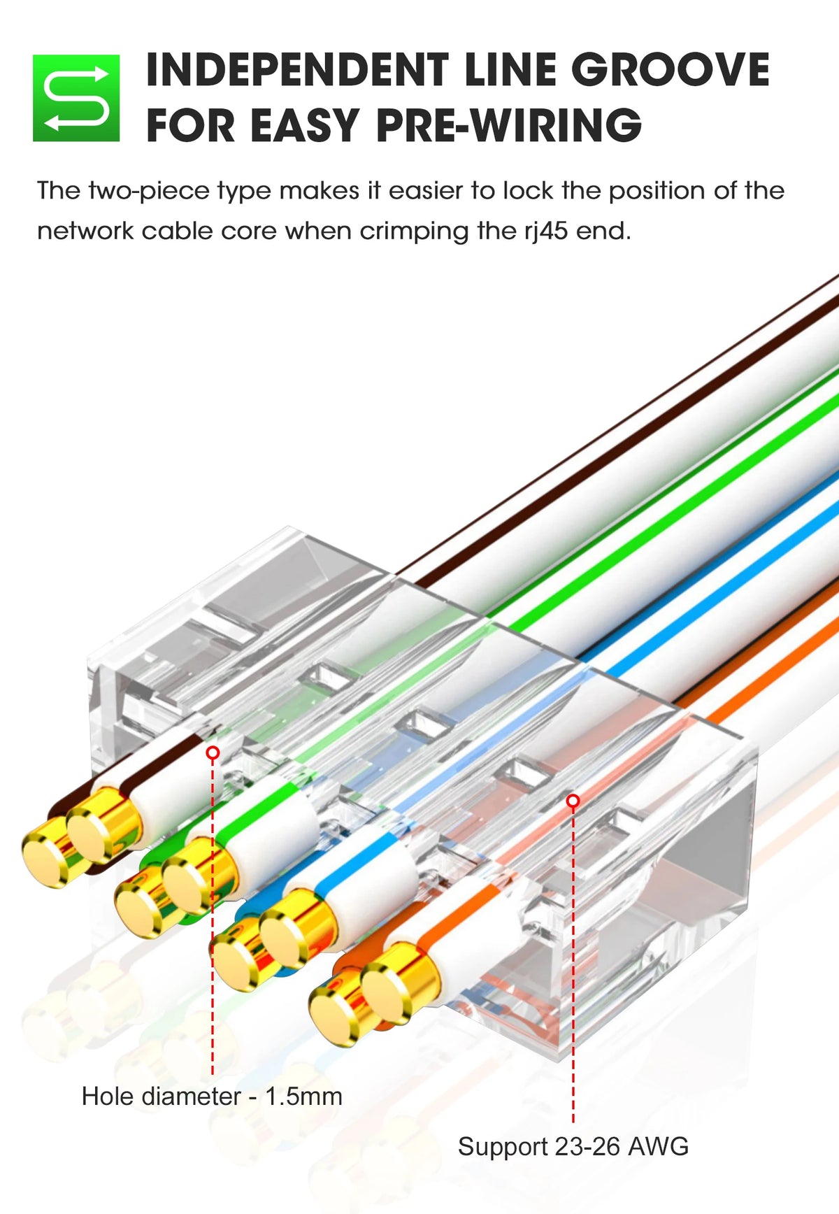 ZOERAX 10/30PCS CAT8 CAT7 CAT6A Connector, Non-Pass Through RJ45 Connectors, 3-Prong 50μ Gold Plated with Strain Relief Boots