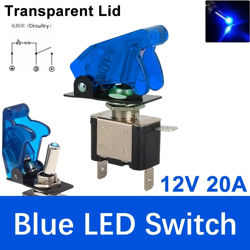 Auto Car Boat Truck 12V LED Toggle Switch Light Illuminated 3pin ON Off 20A with Safety Aircraft Flip Up Cover Guard Red Green
