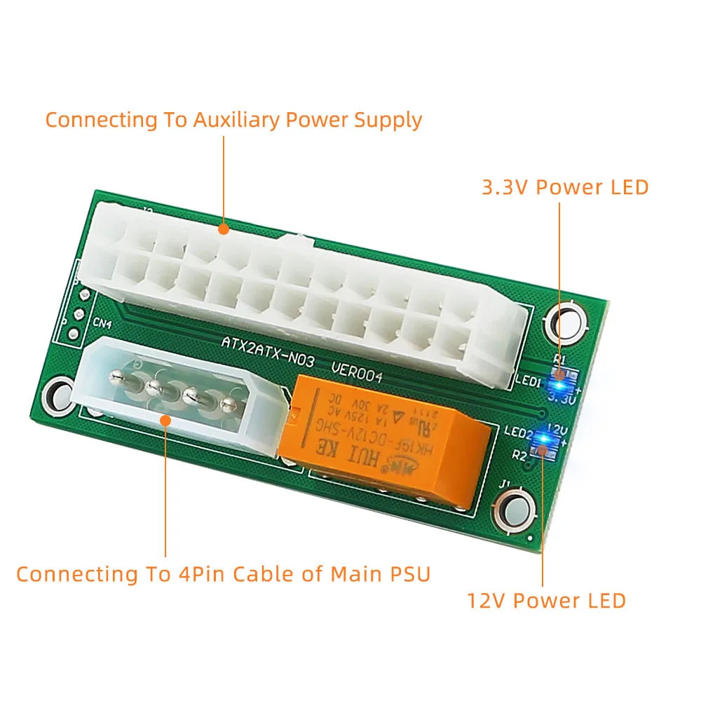 Dual PSU Power Supply Sync Adapter Board with LED Add2psu ATX 24Pin To 4pin Molex Synchronous Connector Riser Cable Miner Mining
