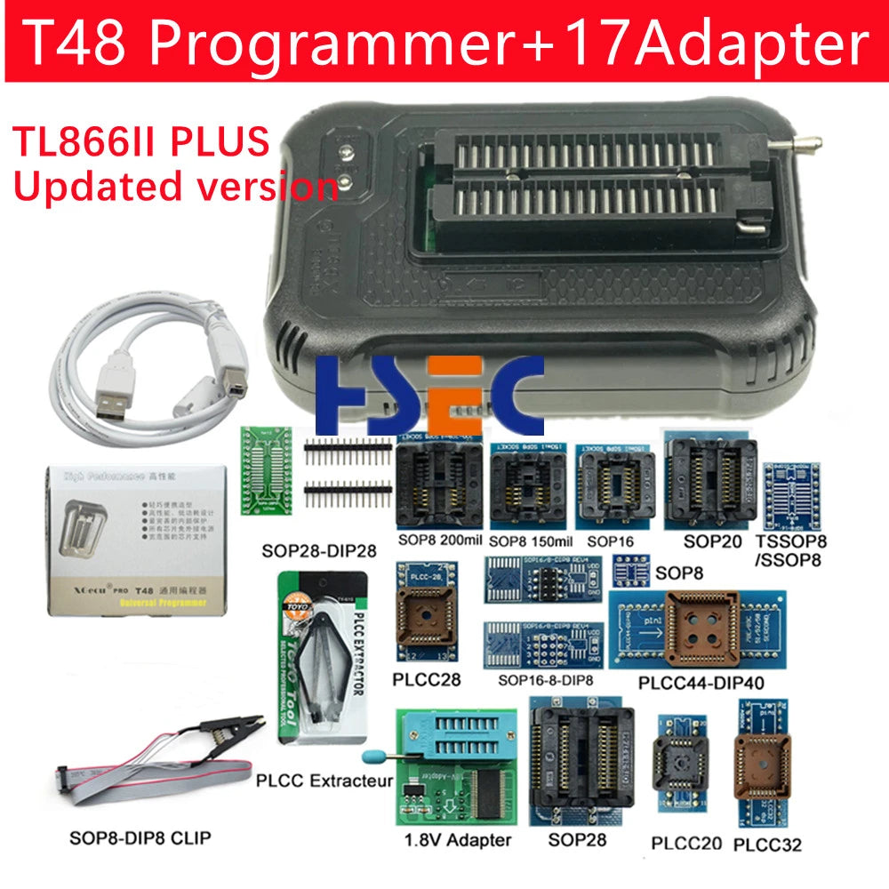 XGecu T48 Programmer [TL866-3G] TL866II Plus upvertionfor SPI/Nor/NAND FlashTSOP/SOP//EMMC BGA153/162/169/100/221 adapter socket