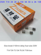 100PCS Slow Break 5*20mm Delay Fuse Tube 250V T1A T2A T3.15AT4A T5A  T6.3A T10A Box Spiral Wire Glass Fuse Tube Delay