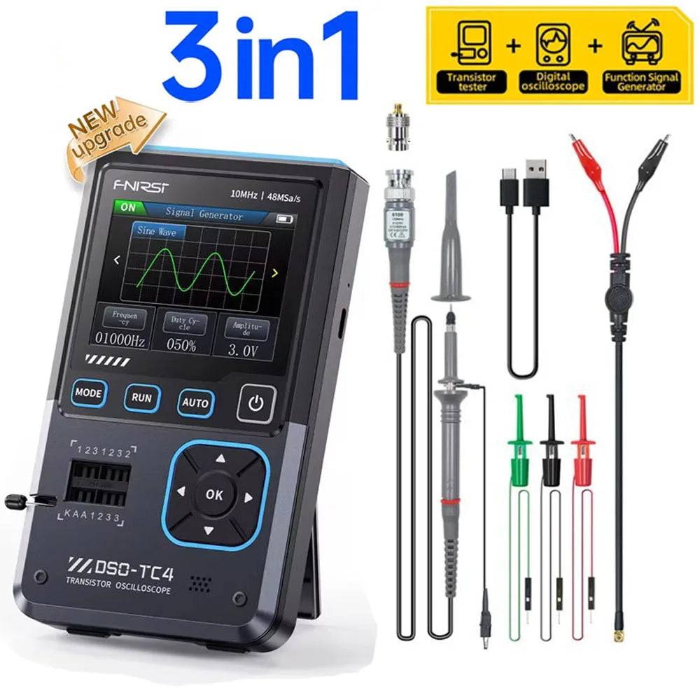 FNIRSI DSO-TC4/DSO-TC3  3 in 1 Digital Oscilloscope 10MHz 48Ms/s Transistor Tester Electronics Component Tester USB Charger Tool