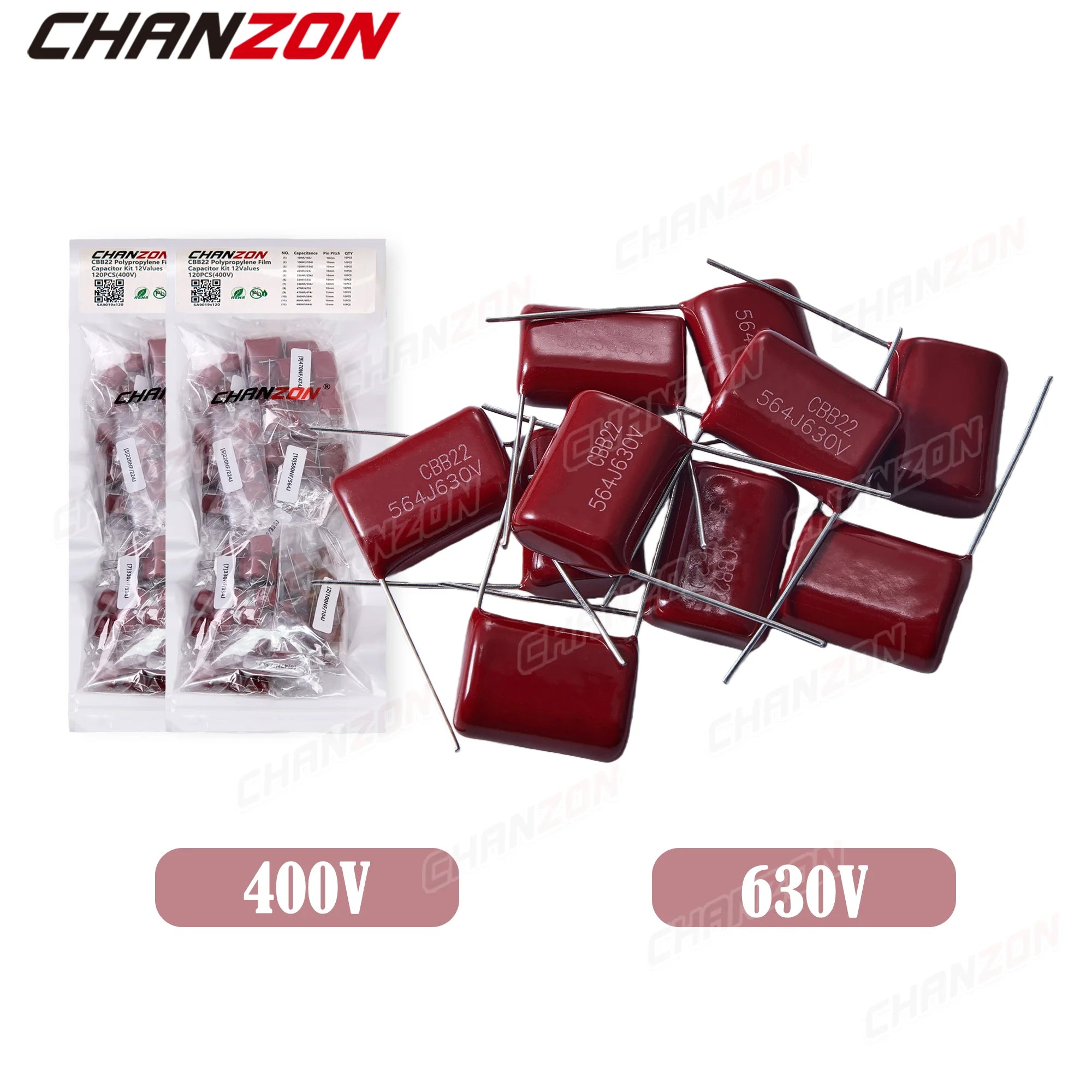 CBB22 Metalized Polypropylene Film Capacitor Assortment Kit 100PF to 820nF 100V-630V Electronic Component for Circuit DIY Repair