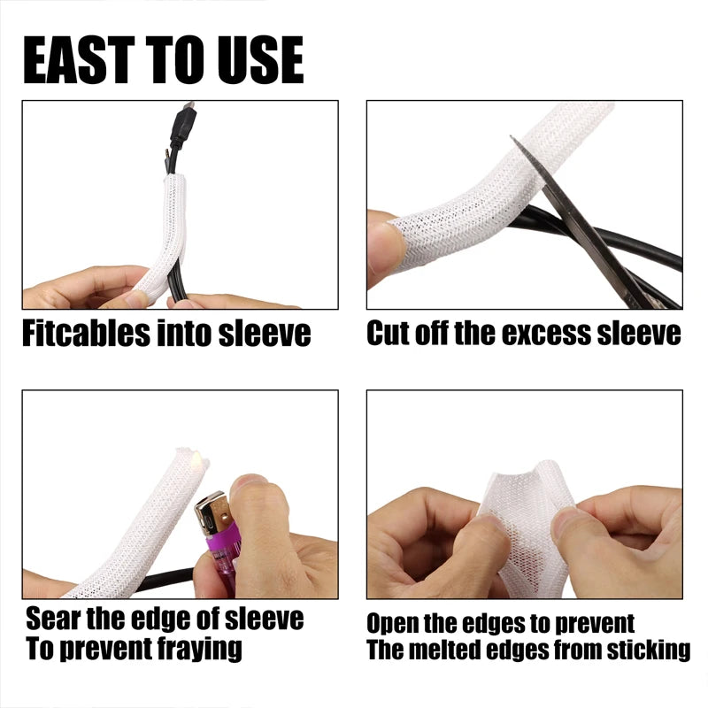 1~50m Expandable Cable Sleeve PET Braided Self Closed Auto Insulated Wrap Flexible Pipe Tube Split Line Protector Wire Organizer