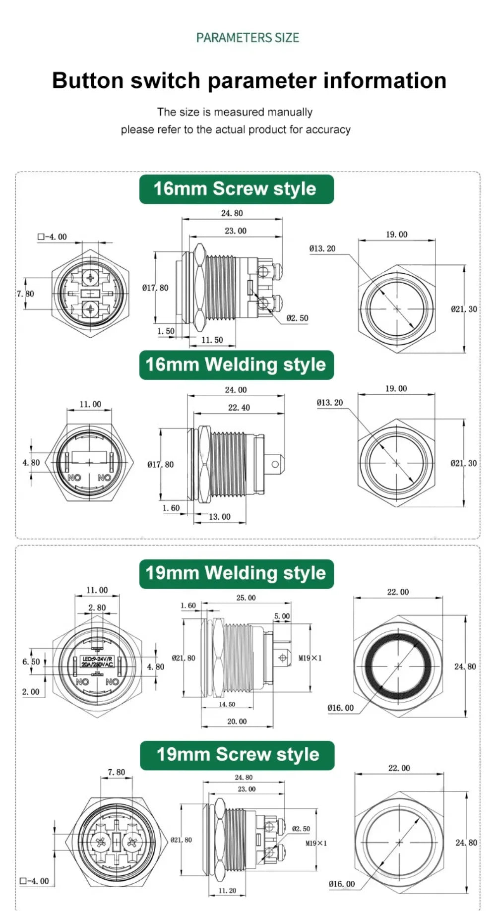 16/19/22mm 20A High Current Metal Push Button Switch IP67 Waterproof LED Light Momentary Latching Car Engine Power Switch Red