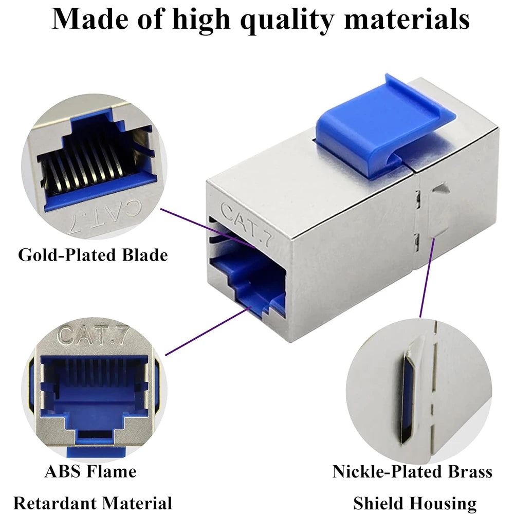 RJ45 Female Jack CAT5e/CAT6/CAT6A/CAT7 Shielded Keystone Coupler Socket Ethernet Cable Expansion Adapter for Standard Wall Plate