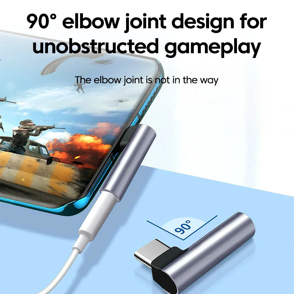 90° Elbow Type C To 3.5MM Earphones Adapter USB C To 3.5mm Jack Headphones AUX Audio Adapter For iPhone 16 Samsung Huawei Xiaomi